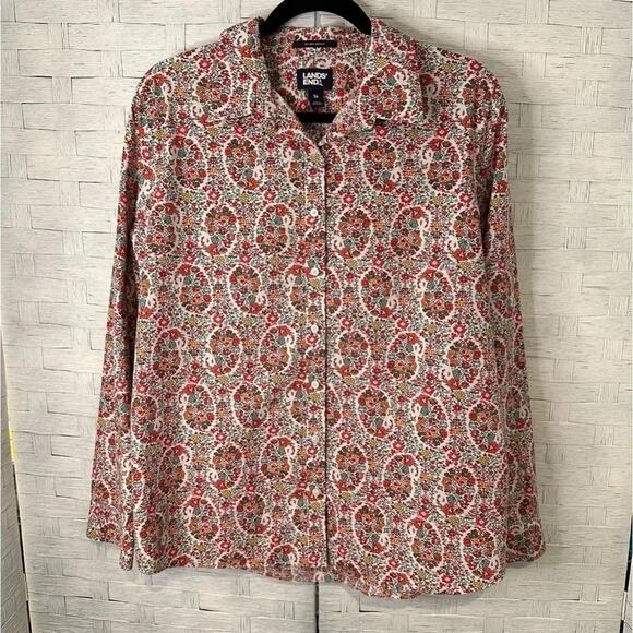 Lands' End Women's Button up Shirt Floral Paisley bohemian TradMom 3/4 Sleeve - Picture 1 of 7
